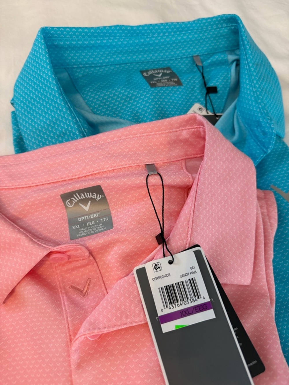 Callaway NWT Men's Pink & Aqua Blue Opti Dri Performance Polo Lot of 2